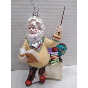 Ashland Santa Teacher Cream Shirt Brown Pants Desk Books Globe 5" Tall